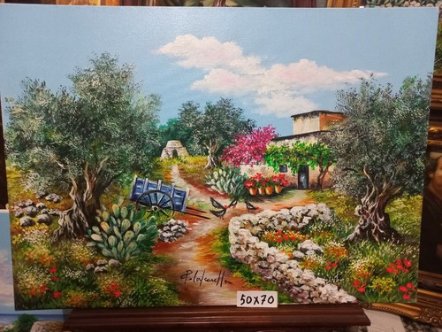 Dipinto olio tela - su, strada