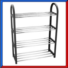 Scarpiera Salvaspazio con 4 Ripiani Piani Porta Scarpe Ciabatte Nero da Ingresso