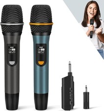 Wireless Microphones, UHF Metal Rechargeable Cordless Dynamic Mic System with Au