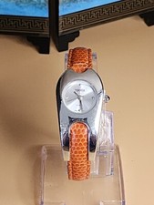 Orologio donna BIJOUX TERNER vintage arancione cinturino finta pelle di serpente nuovo batteria SPEDIZIONE GRATUITA $