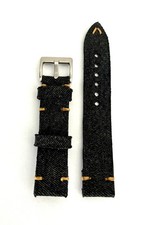 Cinturino orologio MINIMAL jeans nero impunture gialle 19mm vegan fatto a mano