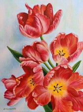 Quadro Tulipani Rosso Fiori Primaverili Fiori Originale Piccolo Floreale Wall Art Realismo