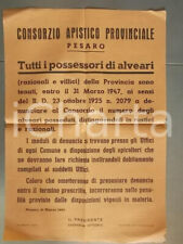1947 PESARO Consorzio Apistico Provinciale Apicoltori denuncia alveari Manifesto