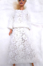B058 - BARBIE ko handmade 80s abito sposa top + gonna sangallo pizzo bianco