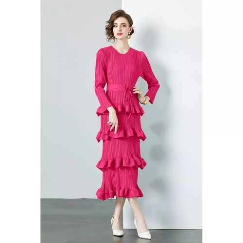 Abito rosa fluo plissé con - abito,