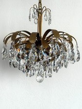 Lampadario in ottone di alta qualità arcobaleno cristallo al piombo di Palwa, anni '60