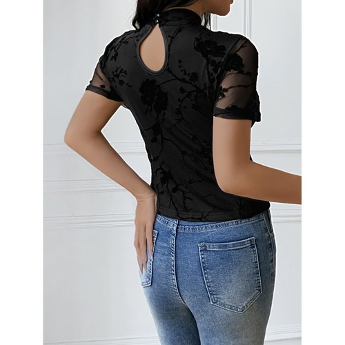 Top donna nero manica corta