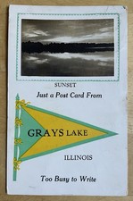 1913 Inserto RPPC Tramonto Paesaggio Scena a Grayslake, Illinois. Lake County