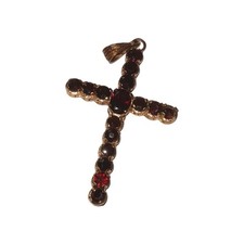 ANTICO GIOIELLO ITALIANO ORO 18 K GRANATI PENDENTE CROCIFISSO XIX SEC Croce