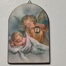 Angelo Custode Icona Quadretto Appendibile Angelo Con Bambino In Legno E Pittura