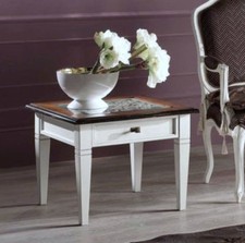 TAVOLINO QUADRATO LACCATO/NOCE 1CASSETTO,PIANO VETRO ,TRAFORO LEGNO INTERNO H090