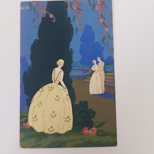 CARTOLINA-G. MESCHINI-ARTE MODERNA-DIPINTA A MANO-ART DECO-RICORDO ROMANTICO