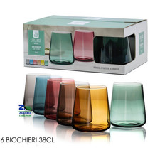 SET 6 PZ BICCHIERI JOLANGE' COLOR 38 CL IN VETRO COLORATO RAFFINATO ART. 82834