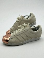 Adidas Superstar anni 80 punta in metallo bianco scamosciato scarpe da ginnastica da donna taglia UK 7