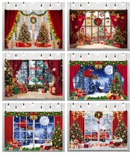 Tenda rossa sfondo finestra festa di Natale foto sfondo scena decorazioni