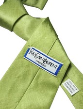 yves saint laurent vintage Tie Silk 100% Solid Green 9 Cm Wide Perfect Handmade 