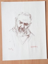 Padre Pio Disegno a matita su carta 30x40