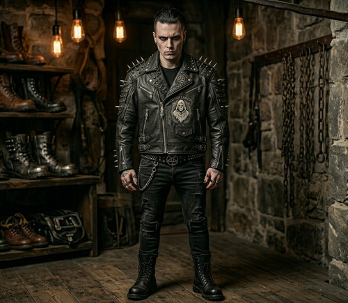 Giacca pelle gotica uomo - pelle,