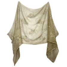 Sciarpa Ricamata Scialle Foulard 190x70cm Donna Coprispalle Cerimonia Beige