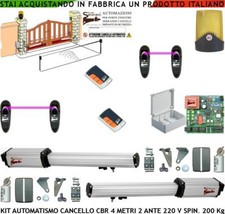 AUTOMAZIONE CANCELLO 4 METRI 2 ANTE KIT CBR 2 MOTORI 220 V. 2 RADIC 2 FOTOC FARO