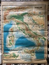 VINTAGE GRANDE 97x135 cm MAPPA GEOGRAFICA DIDATTICA ITALIA FISICA POLITICA