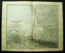 1888/94:Stieler's Hand Atlas=FRANCIA SUD/OVEST.BORDEAUX.PARIS.PYRENEI.Cm48x40