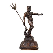 *HH* Antica Scultura Statua Bronzo Dio Nettuno Divinità Statue Poseidone Tritone