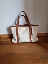 Shopping bag Michael Kors tote bag tela bianca e pelle marrone spiaggia borsa