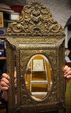 Splendido antico set da parete in ottone del 1900 con specchio, spazzole - storicismo