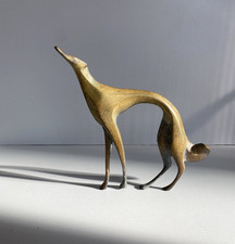 SCULTURA FIGURA LEVRIERO RUSSO Barzoï METALLO DORATO STILE ART DECO 15 cm/h