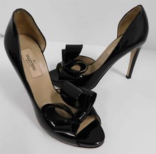 Nuove décolleté Valentino Garavani nere vernice fiocco punta aperta D'Orsay 35