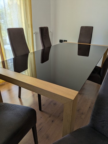Tavolo soggiorno rovere vetro