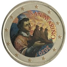 2 euro San Marino 2020 colorata Santo Marino con il Monte Titano