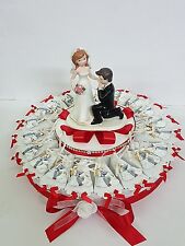 TORTA BOMBONIERA  SPOSI SU SCOOTER CON NASTRINO DA 20 FETTE  NOZZE ARGENTO/ORO/ 