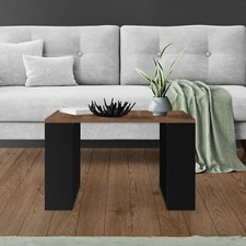 Tavolino da soggiorno caffè design moderno in MDF noce e telaio nero 65x65x40 cm
