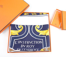 MNT Hermes Sciarpa Carre 90 L'ISTRUZIONI DU ROY Studi Imperiali Navy Bianco Seta