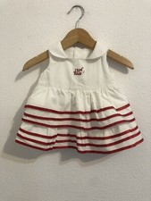TRUDI Vestito abito bambina bianco e rosso logo righe Tg 1 Mese Cotone