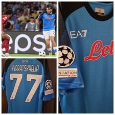 Maglia Calcio Napoli  Kvaratskhelia Champions  Azzurra Ea7 Match Issue Jersey
