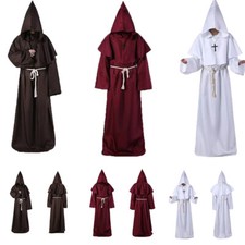 Nuovo costume Halloween uomo monaco cosplay vestaglia mantello mantelle frate prete medievale
