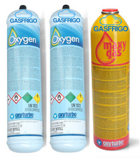 2 BOMBOLE OSSIGENO + 1 BOMBOLA MAXY GAS 350 gr PER SALDATURA TURBO SET 90