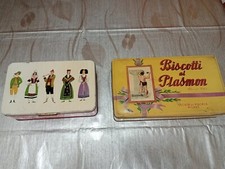 Antiche vecchie Scatole latta  porta dolci porta biscotti Plasmon + pane Angeli