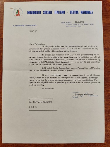 Giorgio almirante autografo - giorgio,