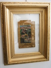 SCENA DI CACCIA MINIATURA INDIANA DEL XVII SEC. DELL'IMPERO MOGHUL CON CORNICE