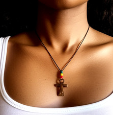 Collana nera Rasta Raots Africa Healing croce fatta a mano cocco uomo donna...
