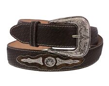 Cintura cowboy western ranger concho vera pelle rodeo fibbia argento marrone