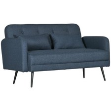 HOMCOM Divanetto 2 Posti con Rivestimento in Tessuto e 2 Cuscini Blu Scuro