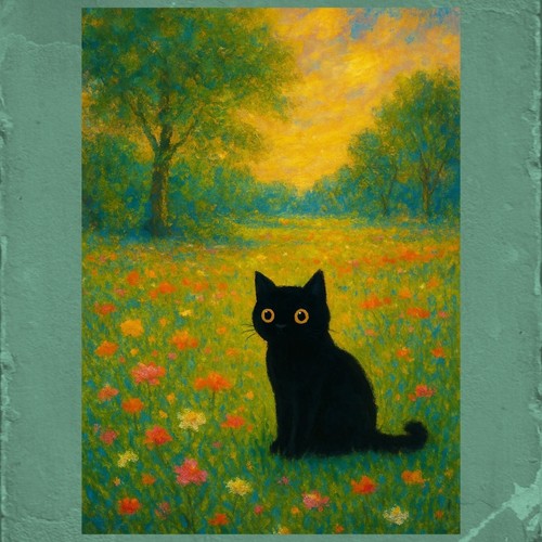 Monet cat waterlilies poster - cat,