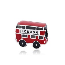Ciondolo autobus a due piani Londra argento sterling 925 con smalto rosso, viaggio/fai da te C