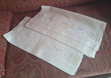 Coppia Antichi Asciugamani Lino Tessuto A Telaio Ricamo A Mano Cm113x59 Perfetti