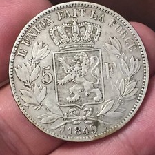 MONETA SCUDONE ARGENTO 5 FRANCHI BELGIO 1849 LEOPOLDO I